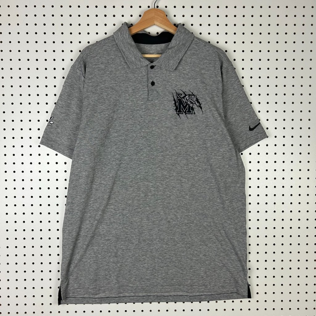 Nike 1 Cent Memphis Tiger Polo Large Gray Basketball Dri Fit Golf Penny Hardaway